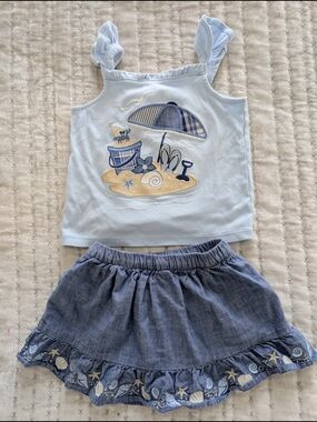 Gymboree Cotton Set - Blue Beach Tank & Skirt Set - 3T